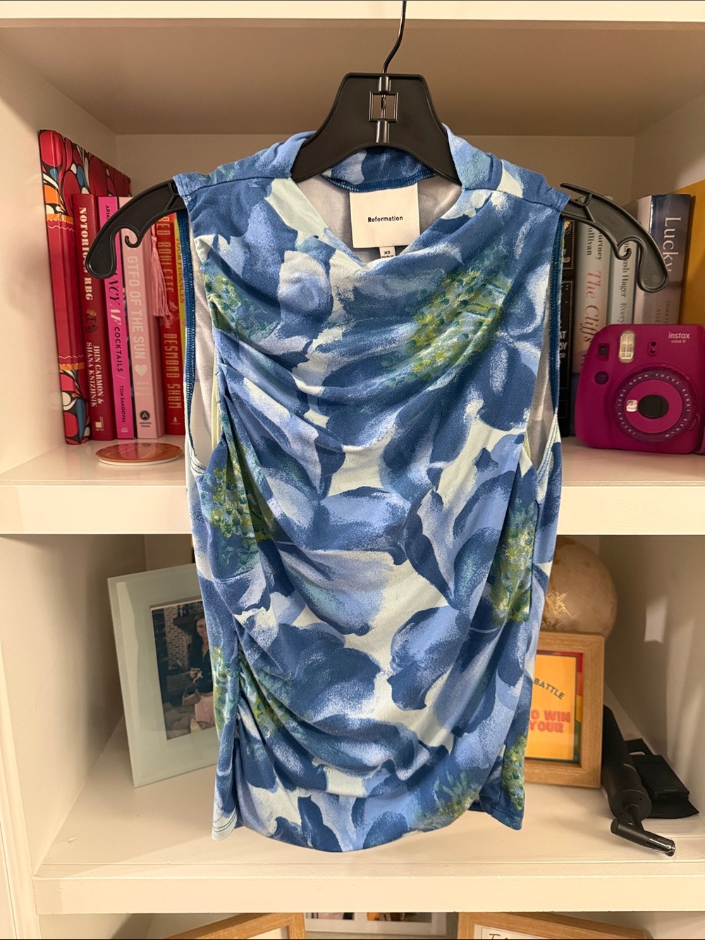 Reformation Blue Floral Cowl-Neck Camisole